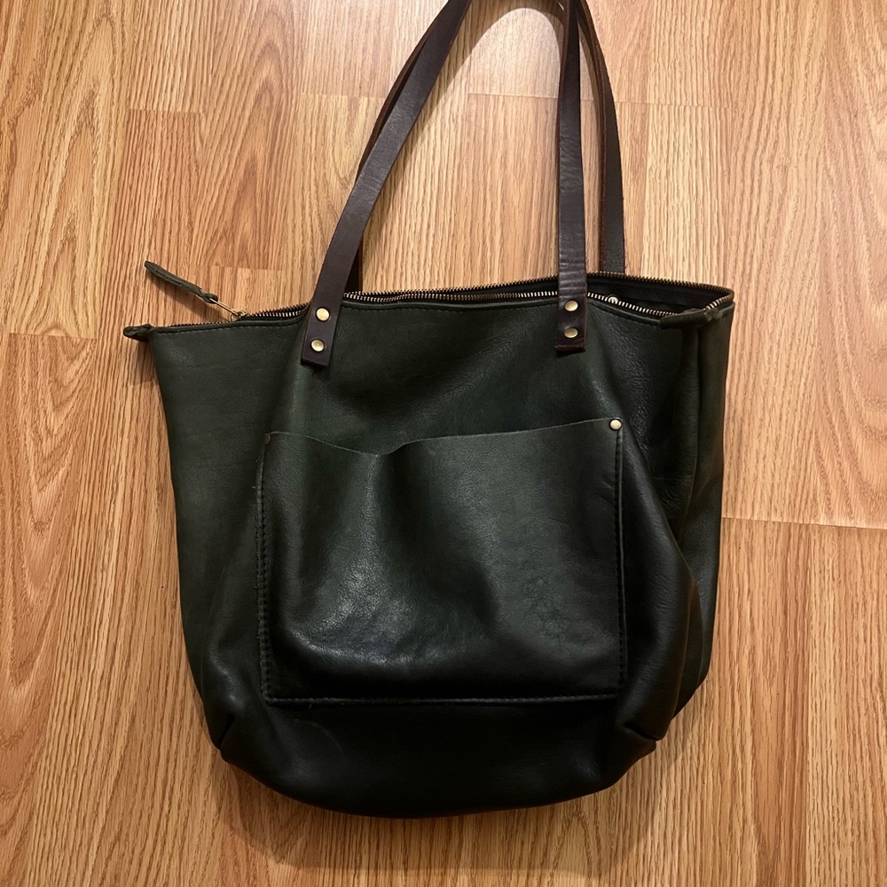 Portland Leather Large zip tote Green